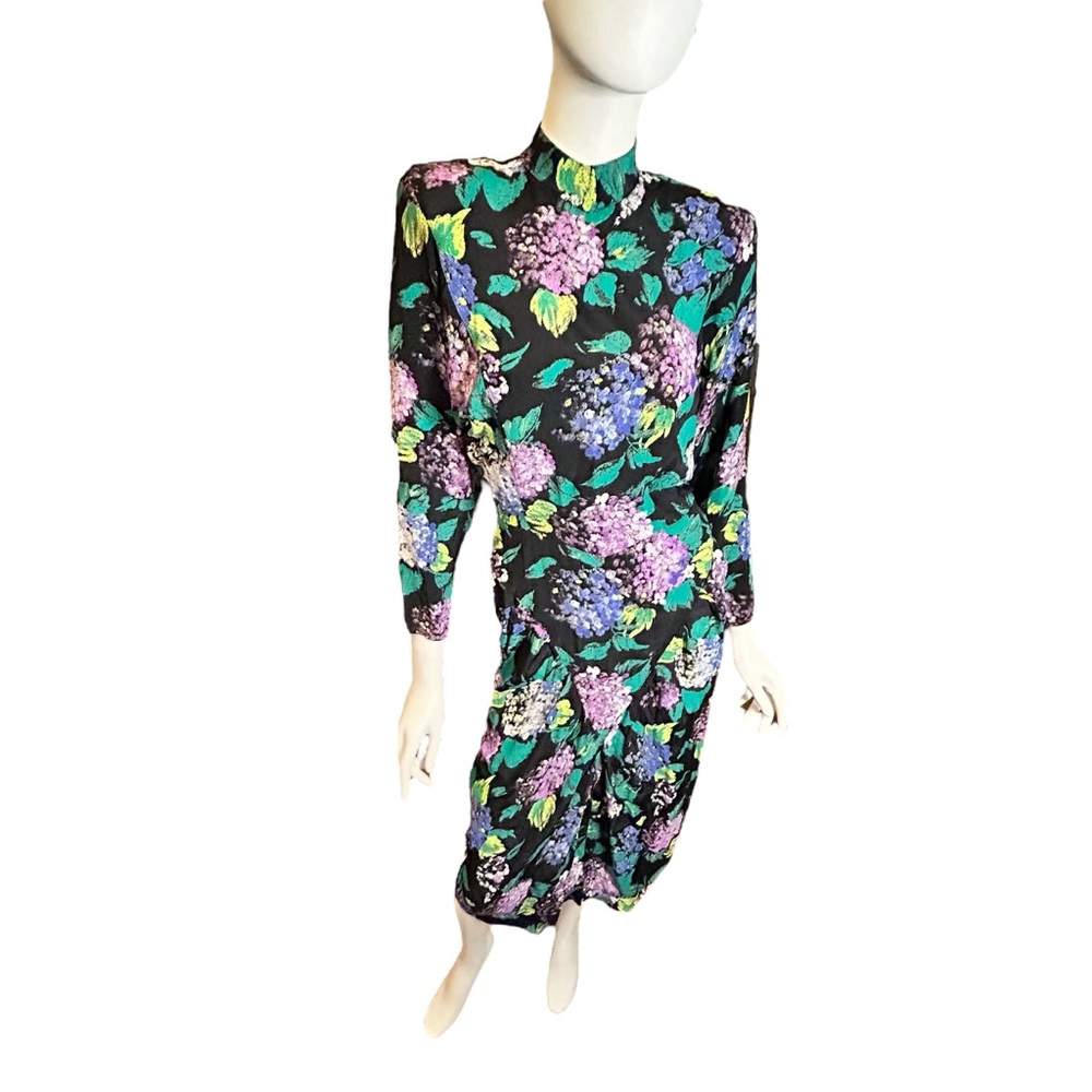 Vintage 80s Michelle Stuart Floral Dress Small - Picture 2 of 12